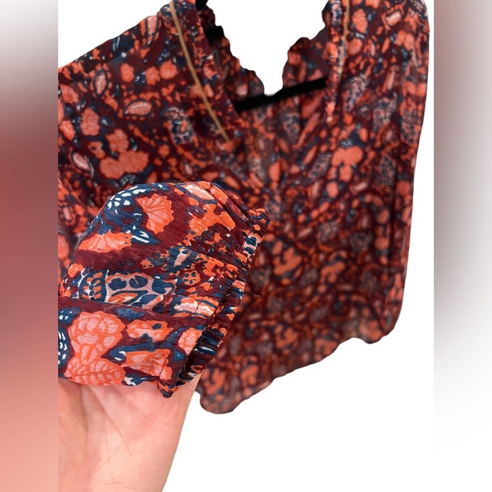 Lucky Brand Boho Sheer Patterned Long-Sleeve Top Size M - Picture 2 of 7